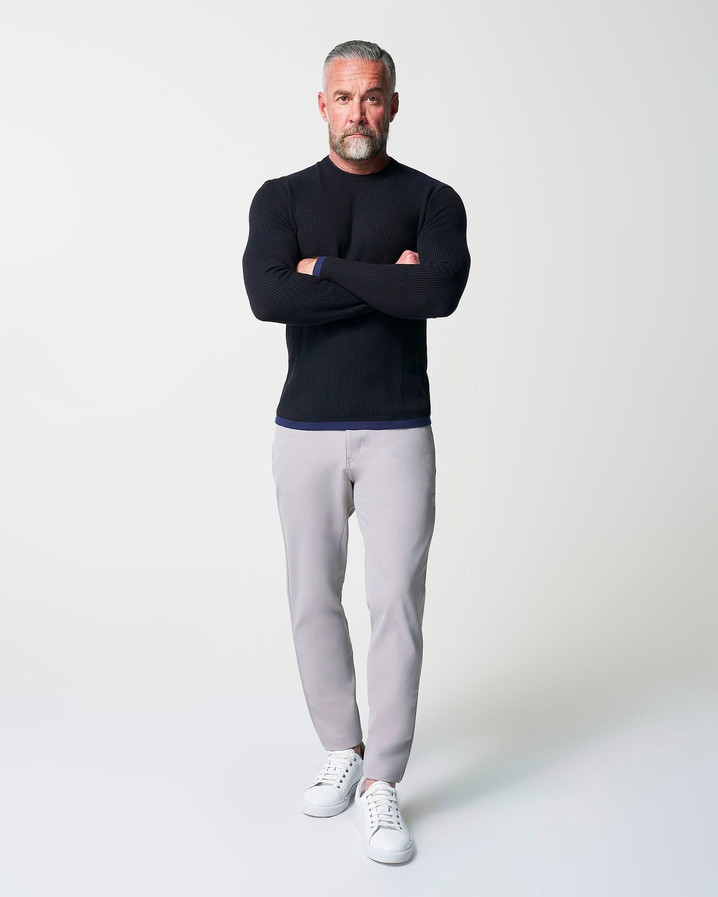 State & Liberty Lightweight Ribbed Knit Crewneck Sweater - Navy & Black
