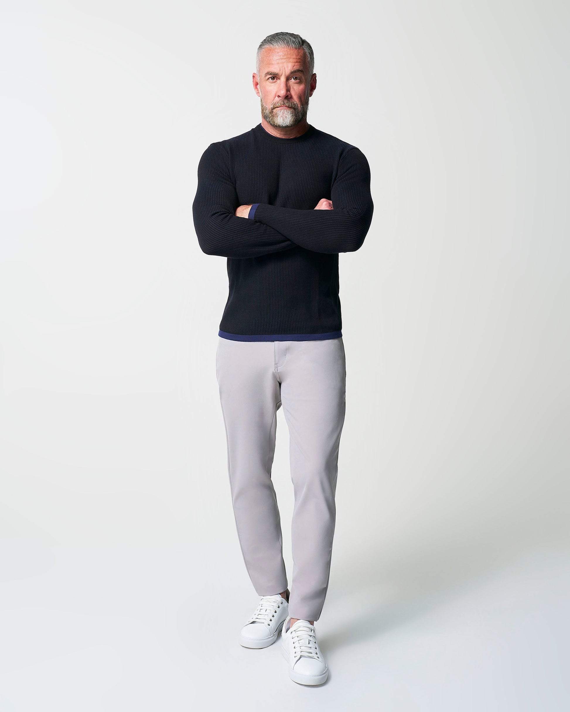 State & Liberty Lightweight Ribbed Knit Crewneck Sweater - Navy & Black