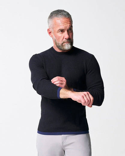 State & Liberty Lightweight Ribbed Knit Crewneck Sweater - Navy & Black