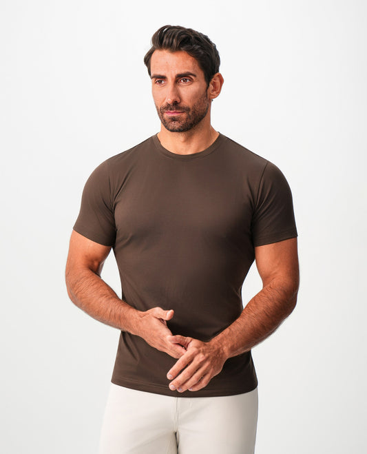 State & Liberty Brushed Mid-Weight Short Sleeve Crewneck - Dark Brown