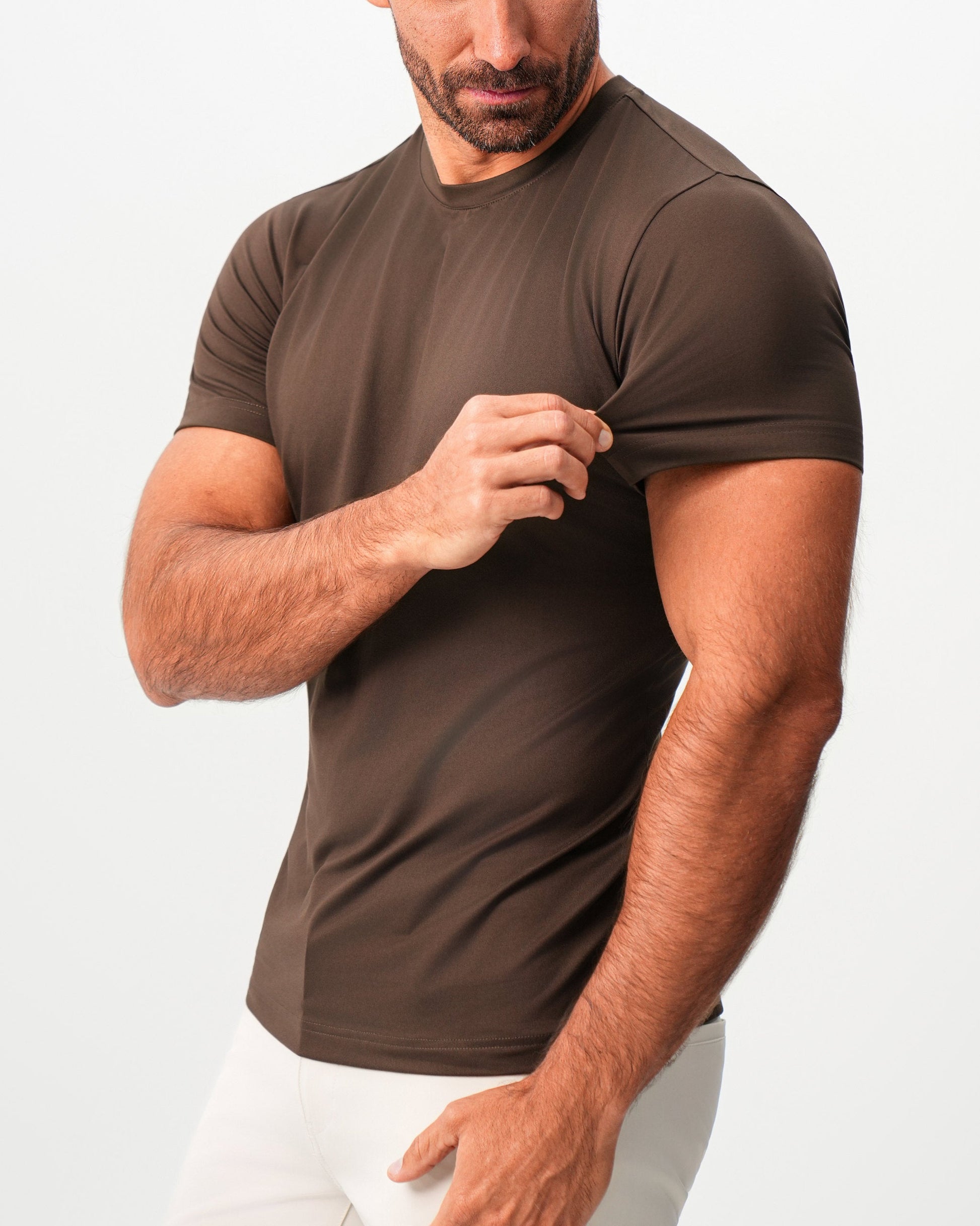 State & Liberty Brushed Mid-Weight Short Sleeve Crewneck - Dark Brown