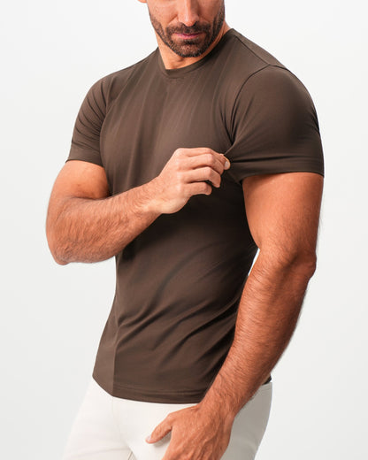 State & Liberty Brushed Mid-Weight Short Sleeve Crewneck - Dark Brown