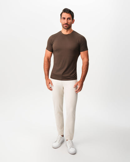 State & Liberty Brushed Mid-Weight Short Sleeve Crewneck - Dark Brown