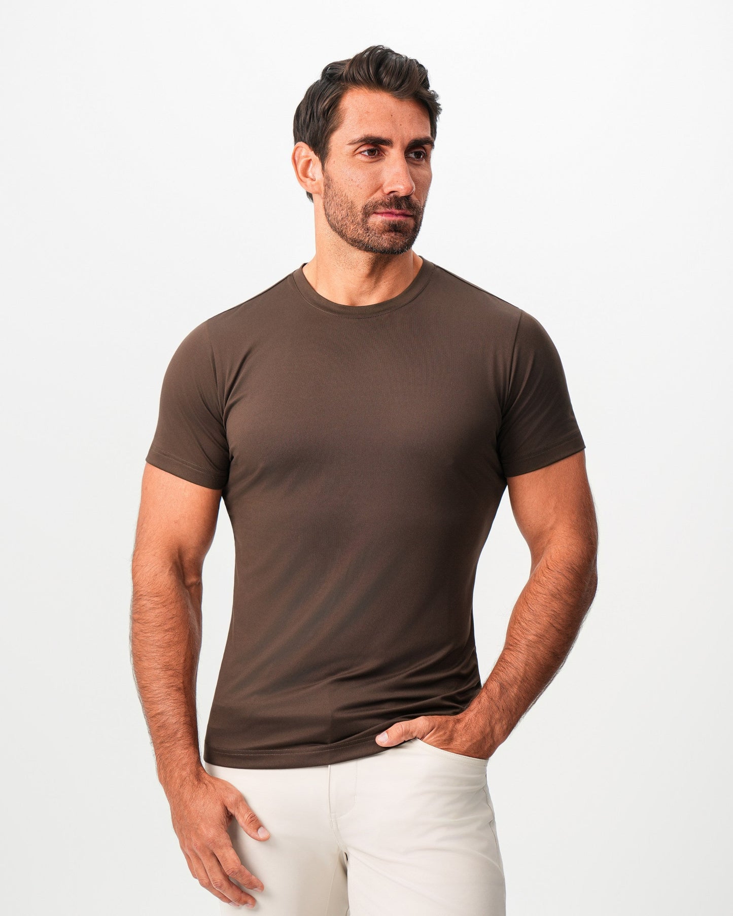 State & Liberty Brushed Mid-Weight Short Sleeve Crewneck - Dark Brown