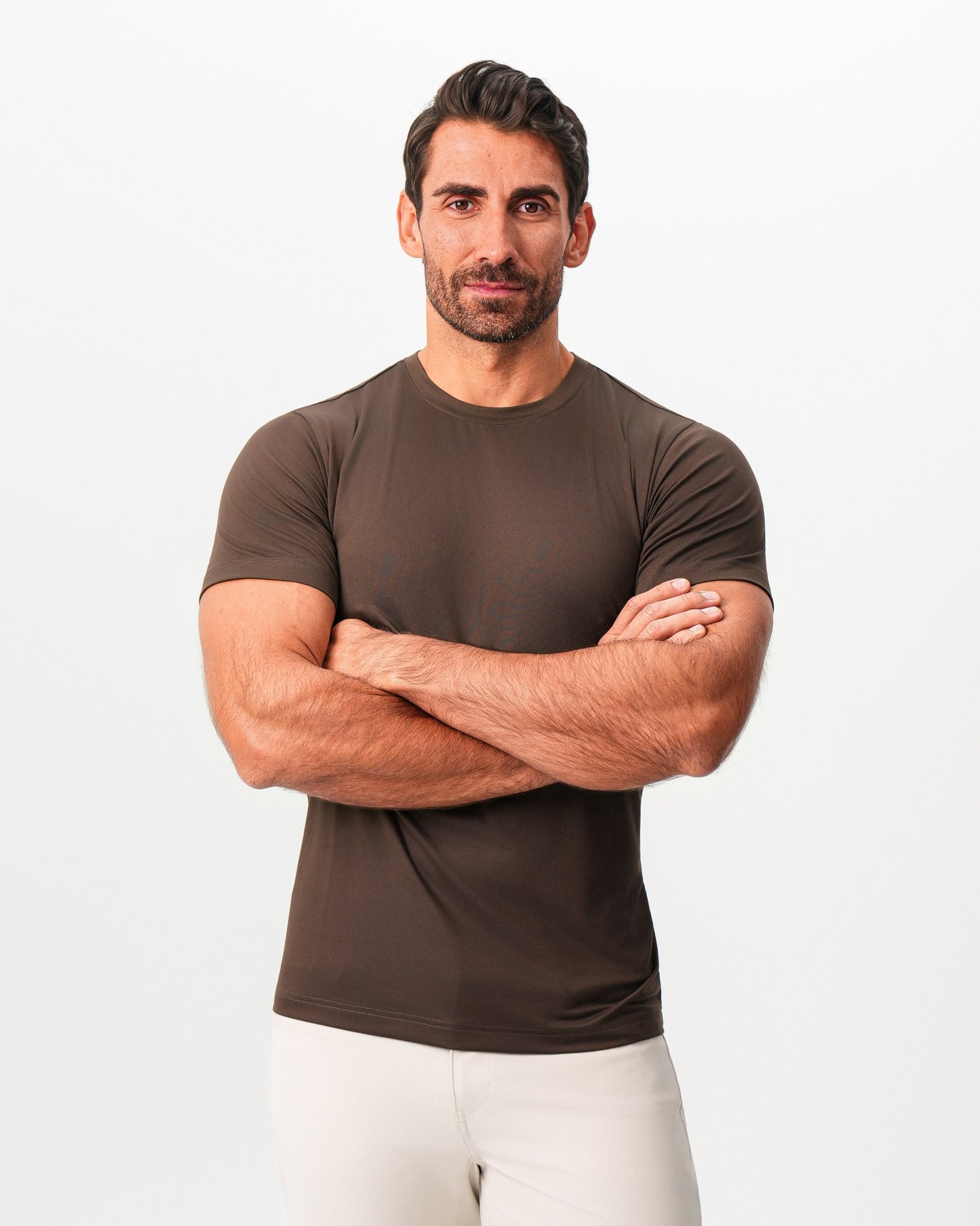 State & Liberty Brushed Mid-Weight Short Sleeve Crewneck - Dark Brown