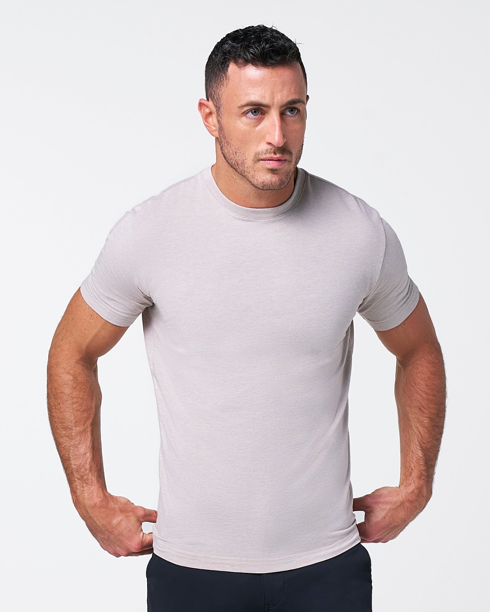 State & Liberty "The Sinclair" Heathered Cream Short Sleeve Crewneck
