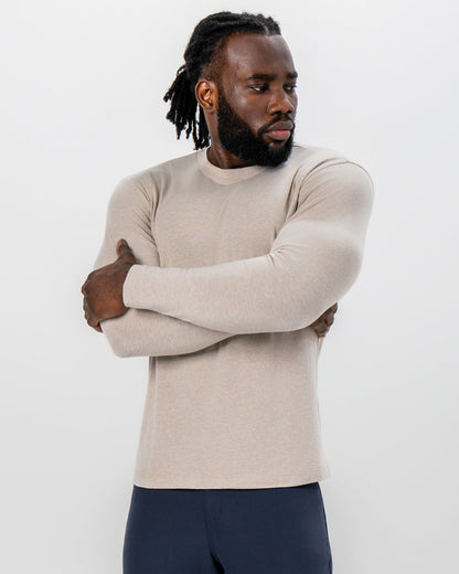 State & Liberty "The Landon" Heathered Cream Long Sleeve Crewneck