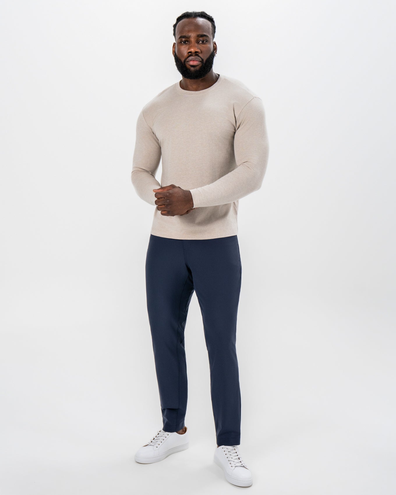 State & Liberty "The Landon" Heathered Cream Long Sleeve Crewneck