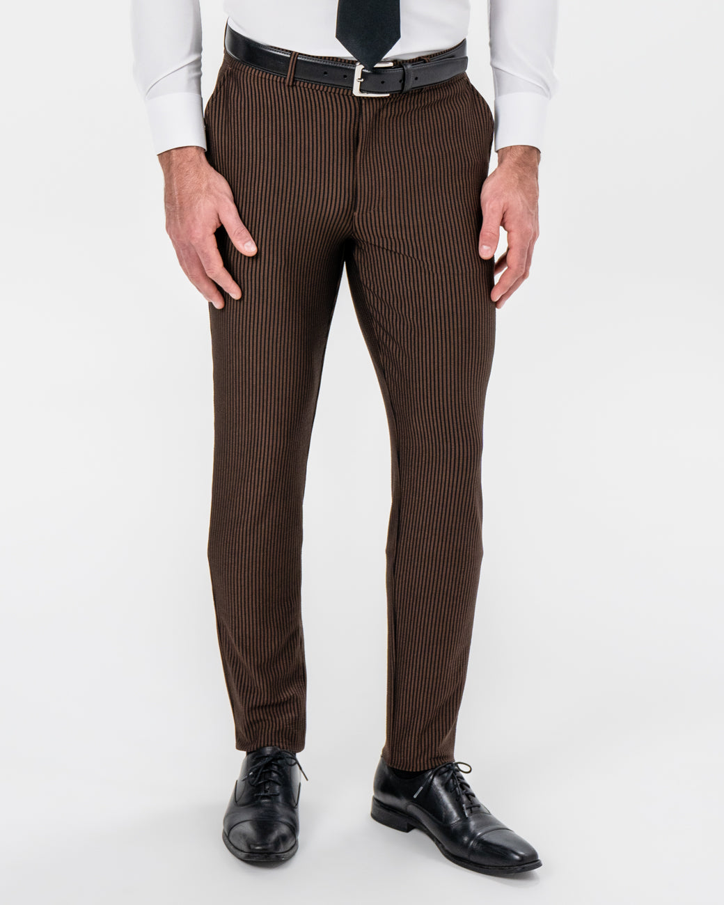 State & Liberty Athletic Fit Stretch Pants - Brown & Black Seersucker