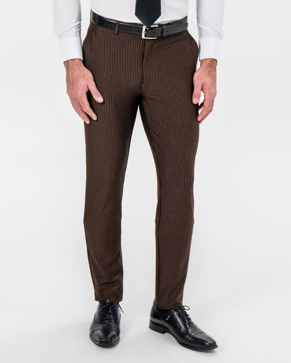 State & Liberty Athletic Fit Stretch Pants - Brown & Black Seersucker