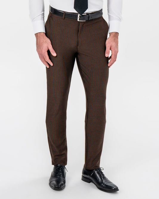 State & Liberty Athletic Fit Stretch Pants - Brown & Black Seersucker