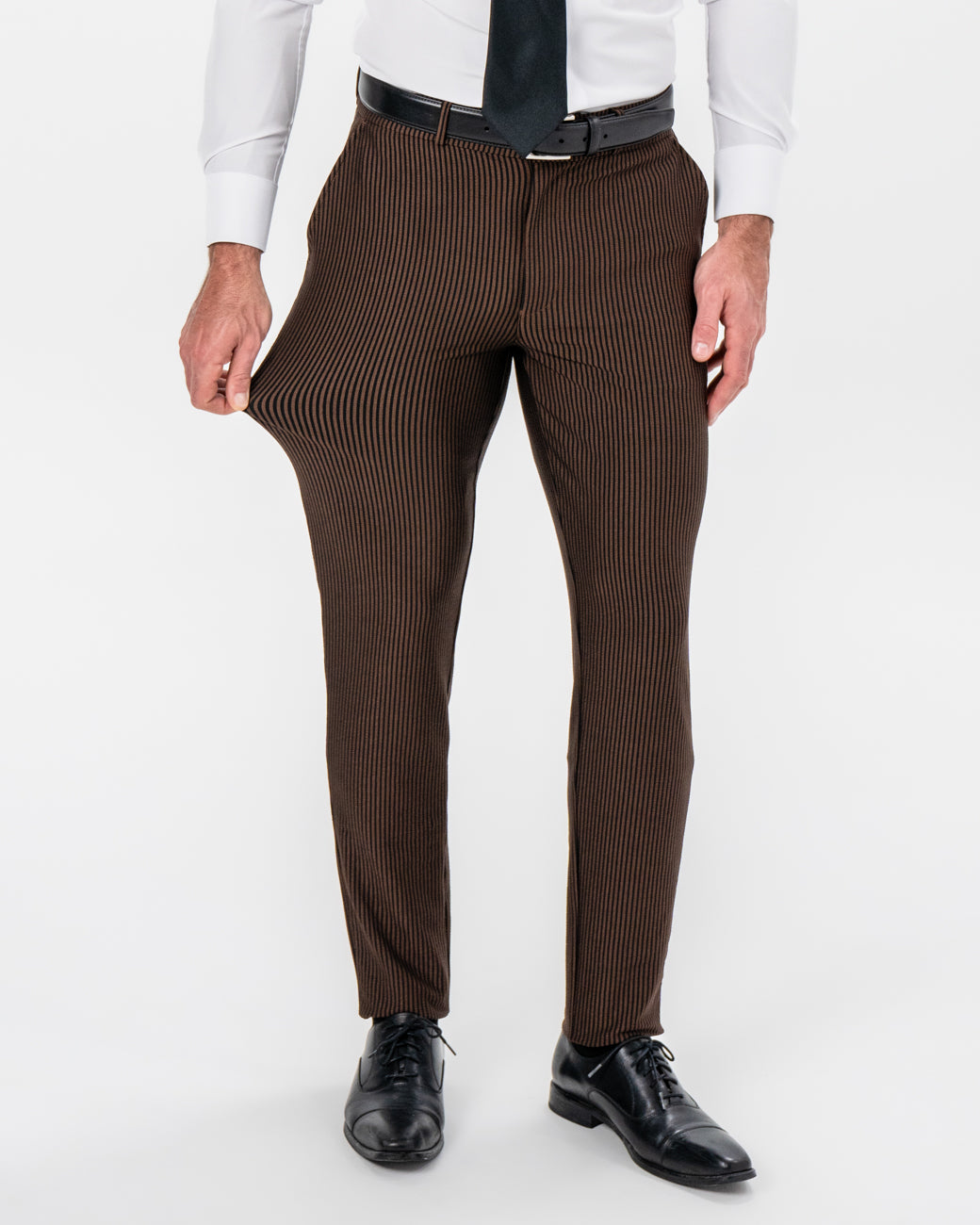 State & Liberty Athletic Fit Stretch Pants - Brown & Black Seersucker