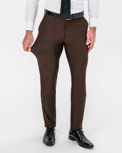 State & Liberty Athletic Fit Stretch Pants - Brown & Black Seersucker