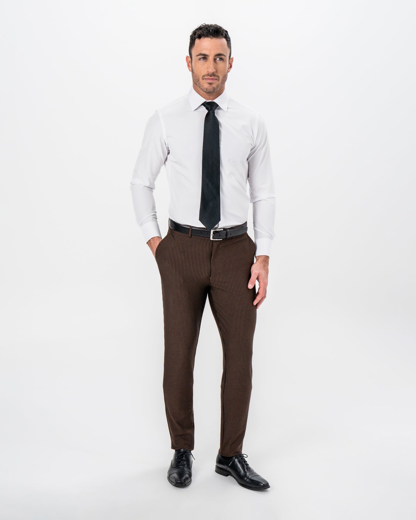 State & Liberty Athletic Fit Stretch Pants - Brown & Black Seersucker