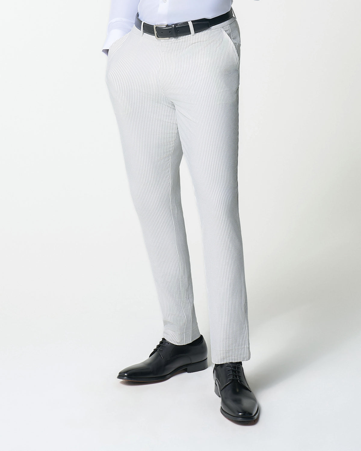 State & Liberty Athletic Fit Stretch Pants - Grey & White Seersucker