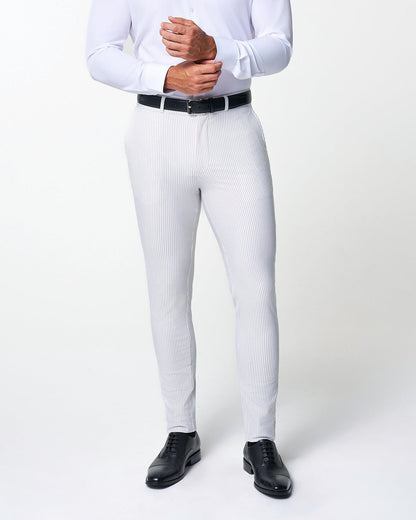 State & Liberty Athletic Fit Stretch Pants - Grey & White Seersucker