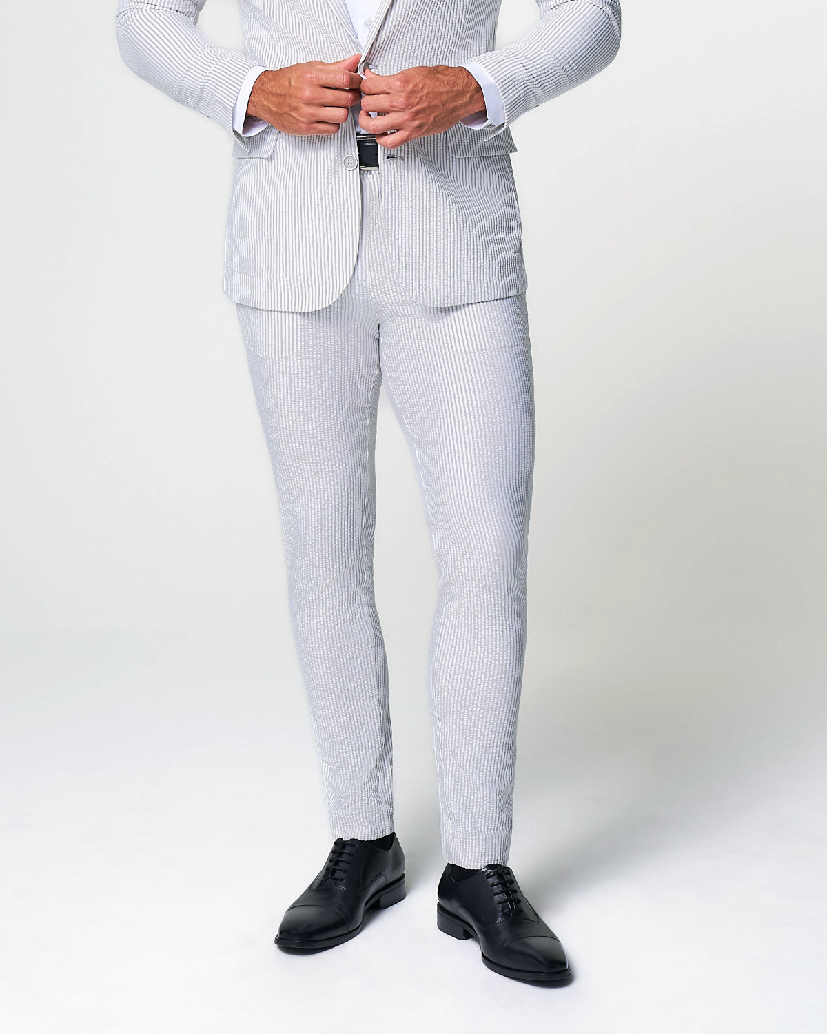 State & Liberty Athletic Fit Stretch Pants - Grey & White Seersucker