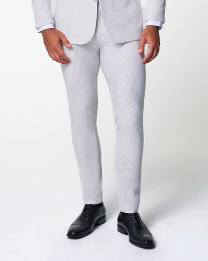 State & Liberty Athletic Fit Stretch Pants - Grey & White Seersucker