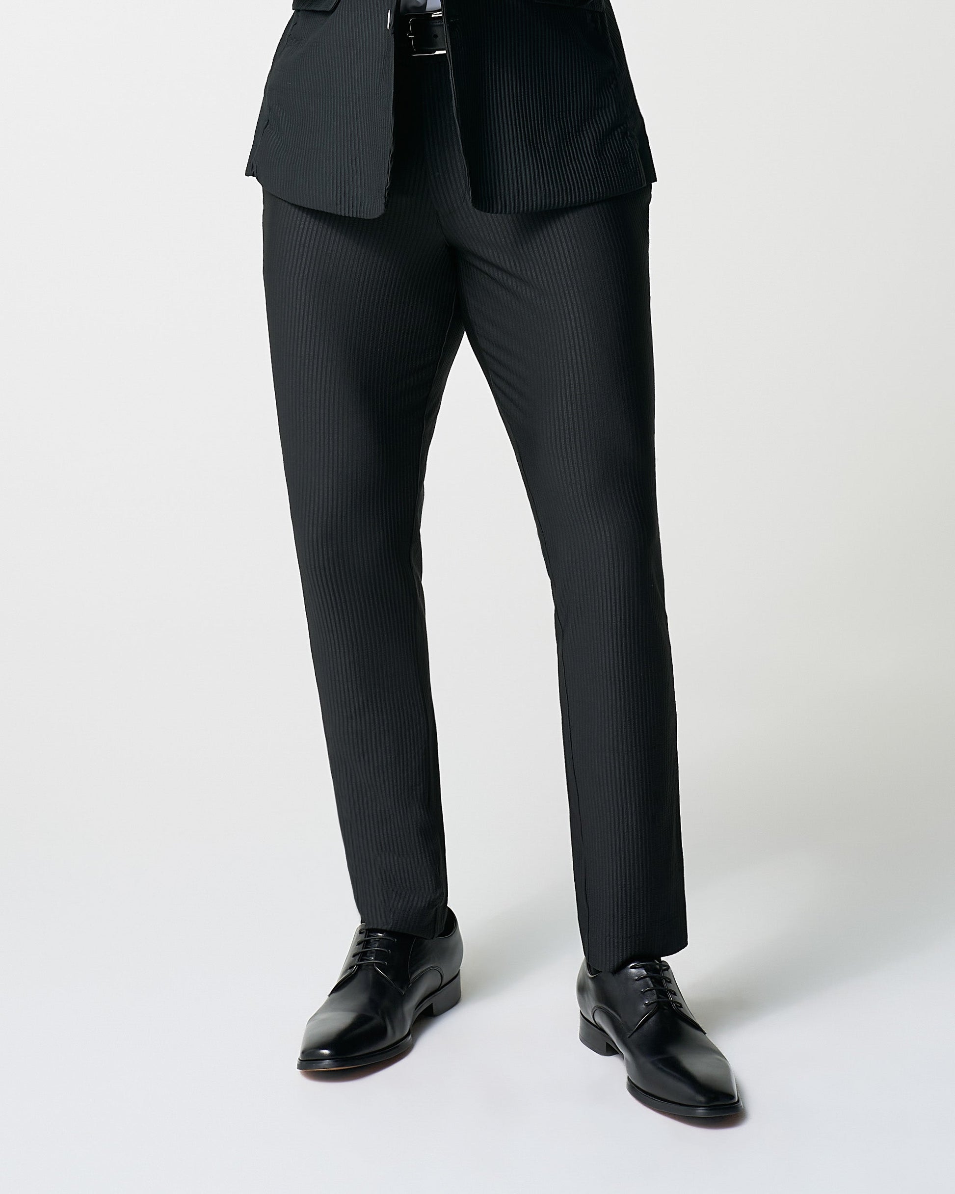 State & Liberty Athletic Fit Stretch Pants - Black Seersucker