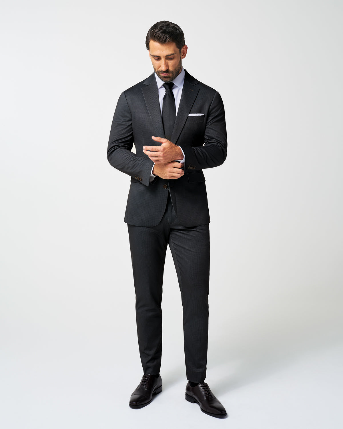 State & Liberty Athletic Fit Stretch Suit Pants - Charcoal Microcheck