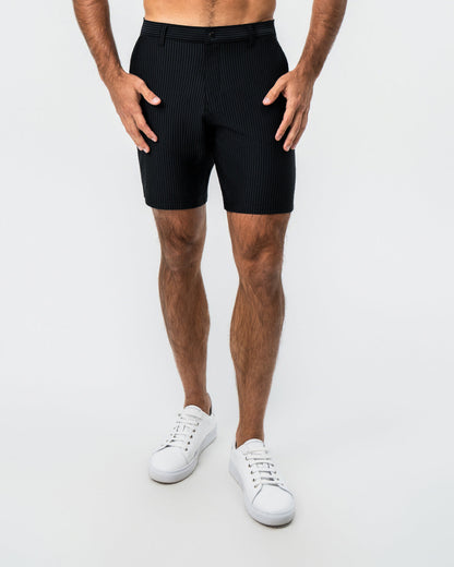 State & Liberty Athletic Fit Shorts - Black Seersucker