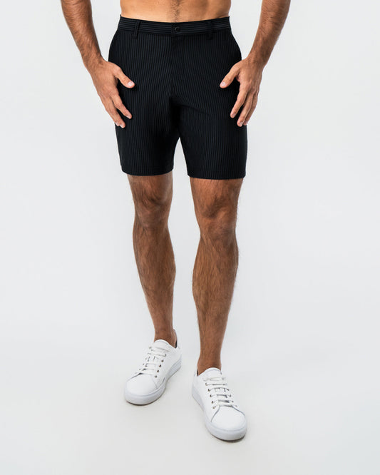 State & Liberty Athletic Fit Shorts - Black Seersucker