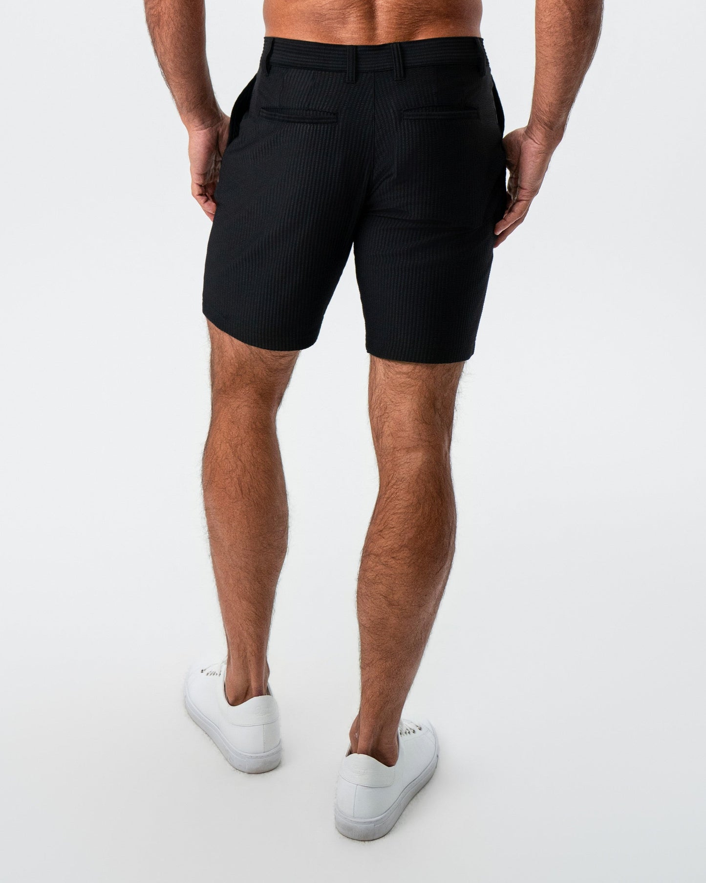 State & Liberty Athletic Fit Shorts - Black Seersucker