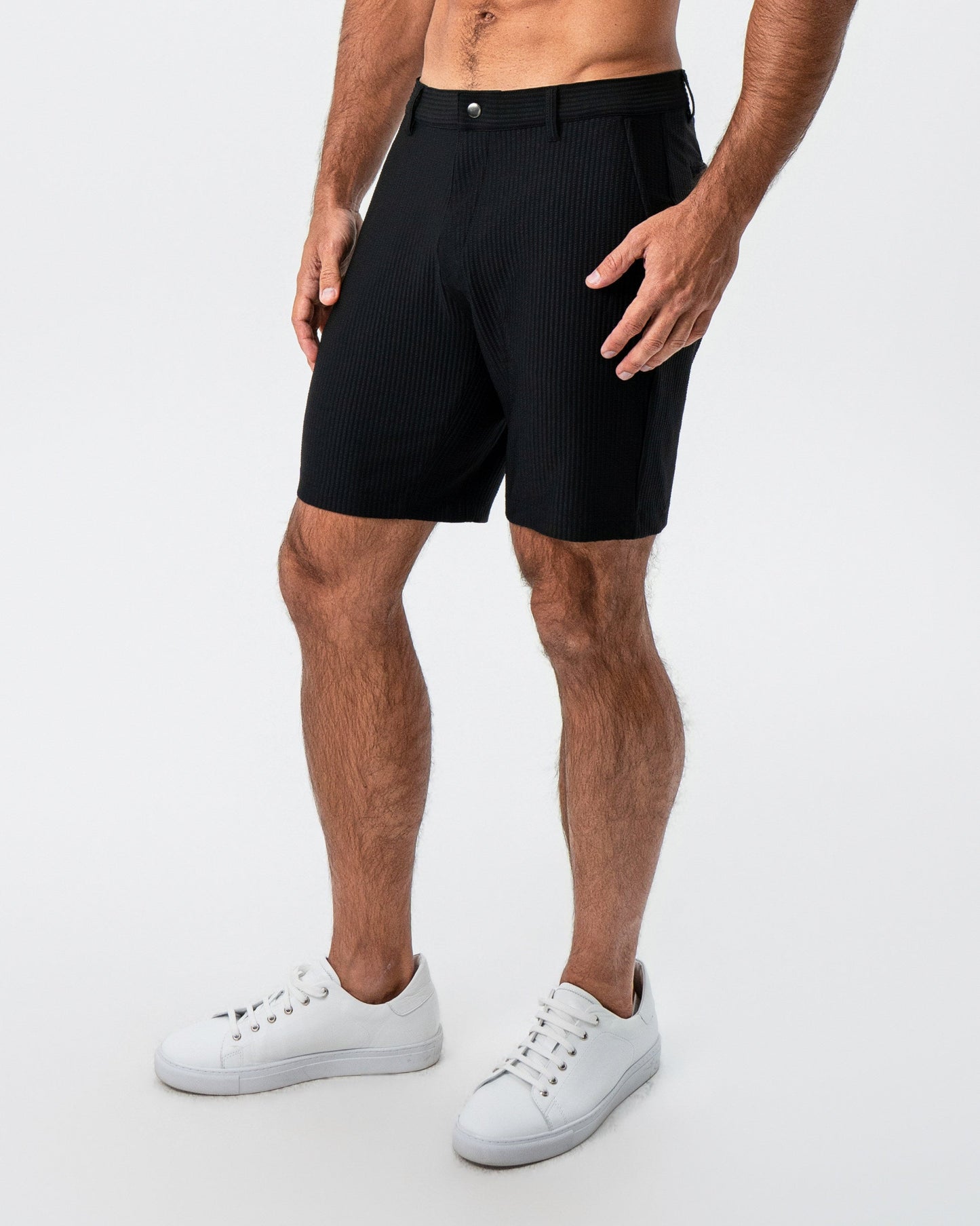 State & Liberty Athletic Fit Shorts - Black Seersucker
