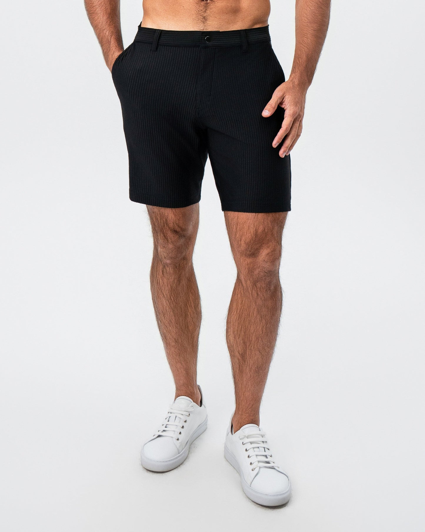 State & Liberty Athletic Fit Shorts - Black Seersucker