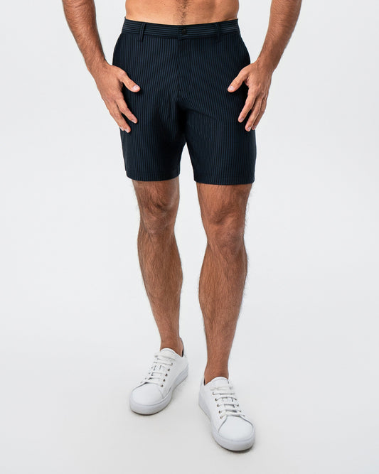State & Liberty Athletic Fit Shorts - Navy & Black Seersucker