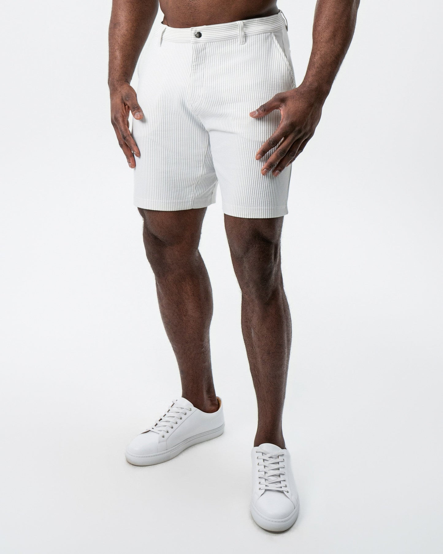 State & Liberty Athletic Fit Shorts - Grey & White Seersucker