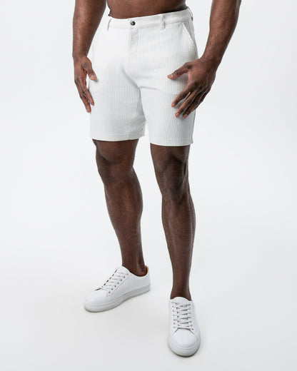State & Liberty Athletic Fit Shorts - Grey & White Seersucker