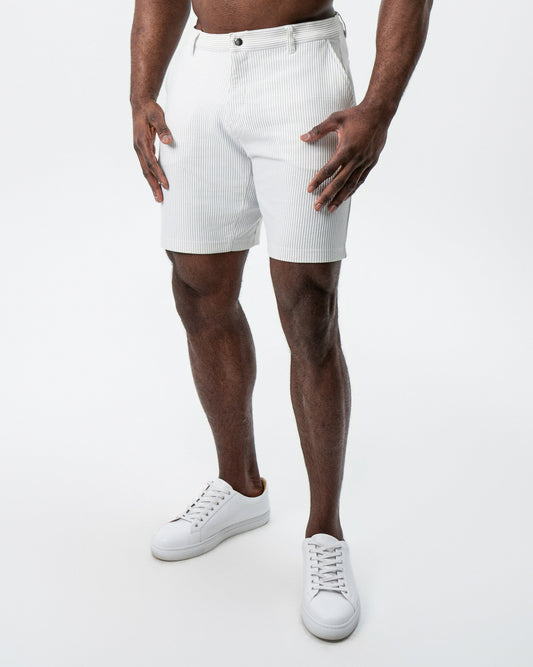 State & Liberty Athletic Fit Shorts - Grey & White Seersucker