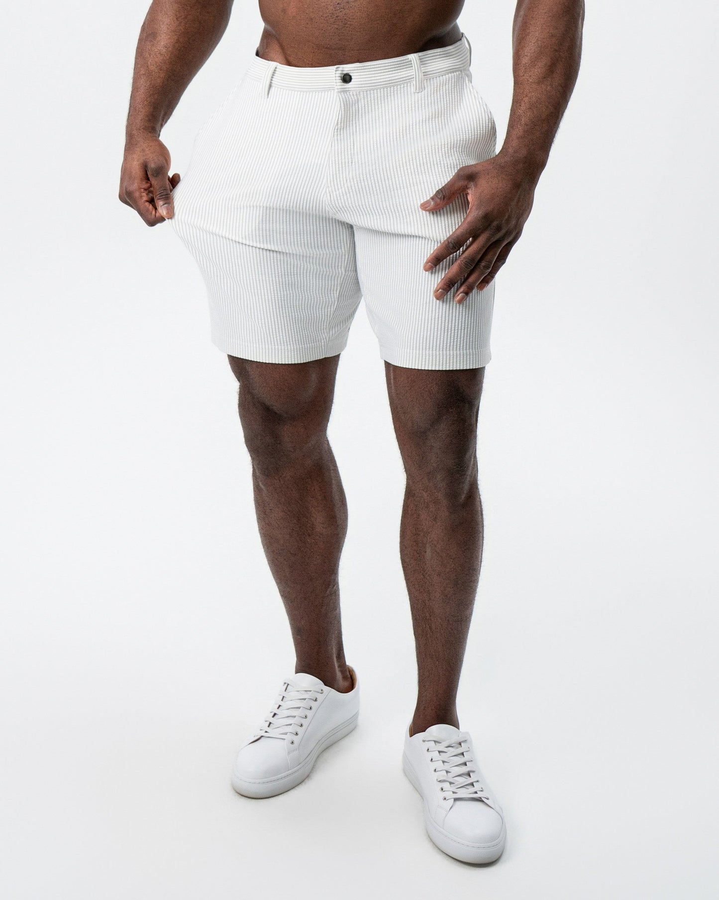 State & Liberty Athletic Fit Shorts - Grey & White Seersucker