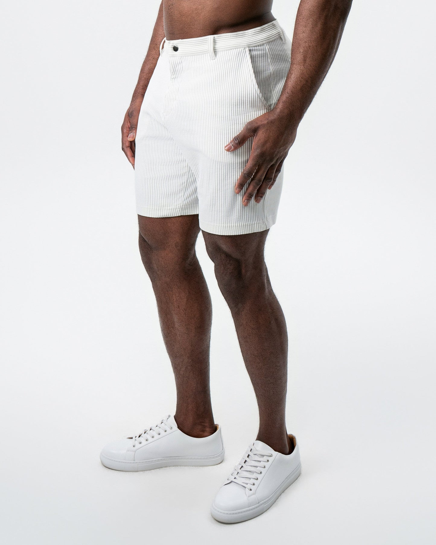 State & Liberty Athletic Fit Shorts - Grey & White Seersucker