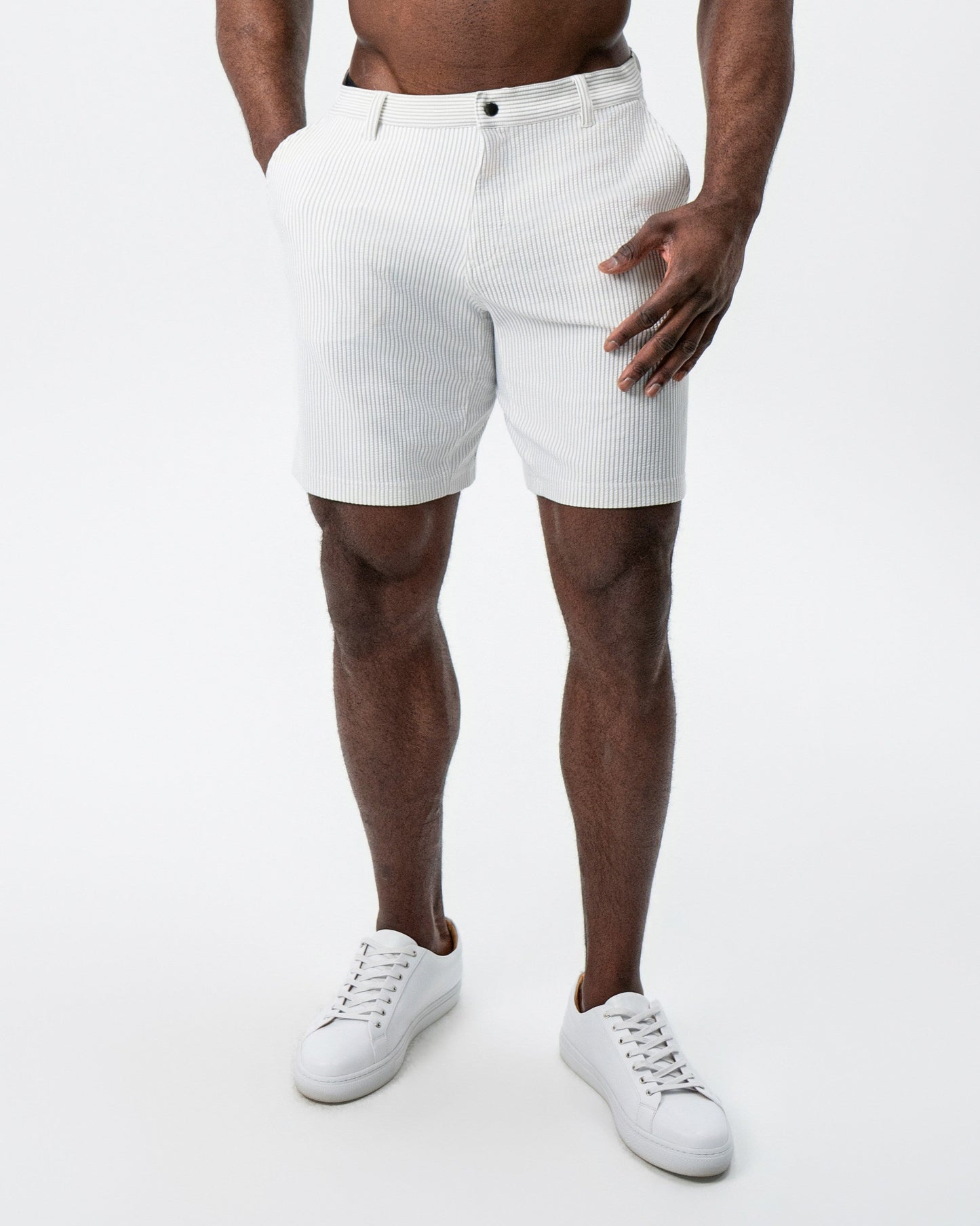 State & Liberty Athletic Fit Shorts - Grey & White Seersucker