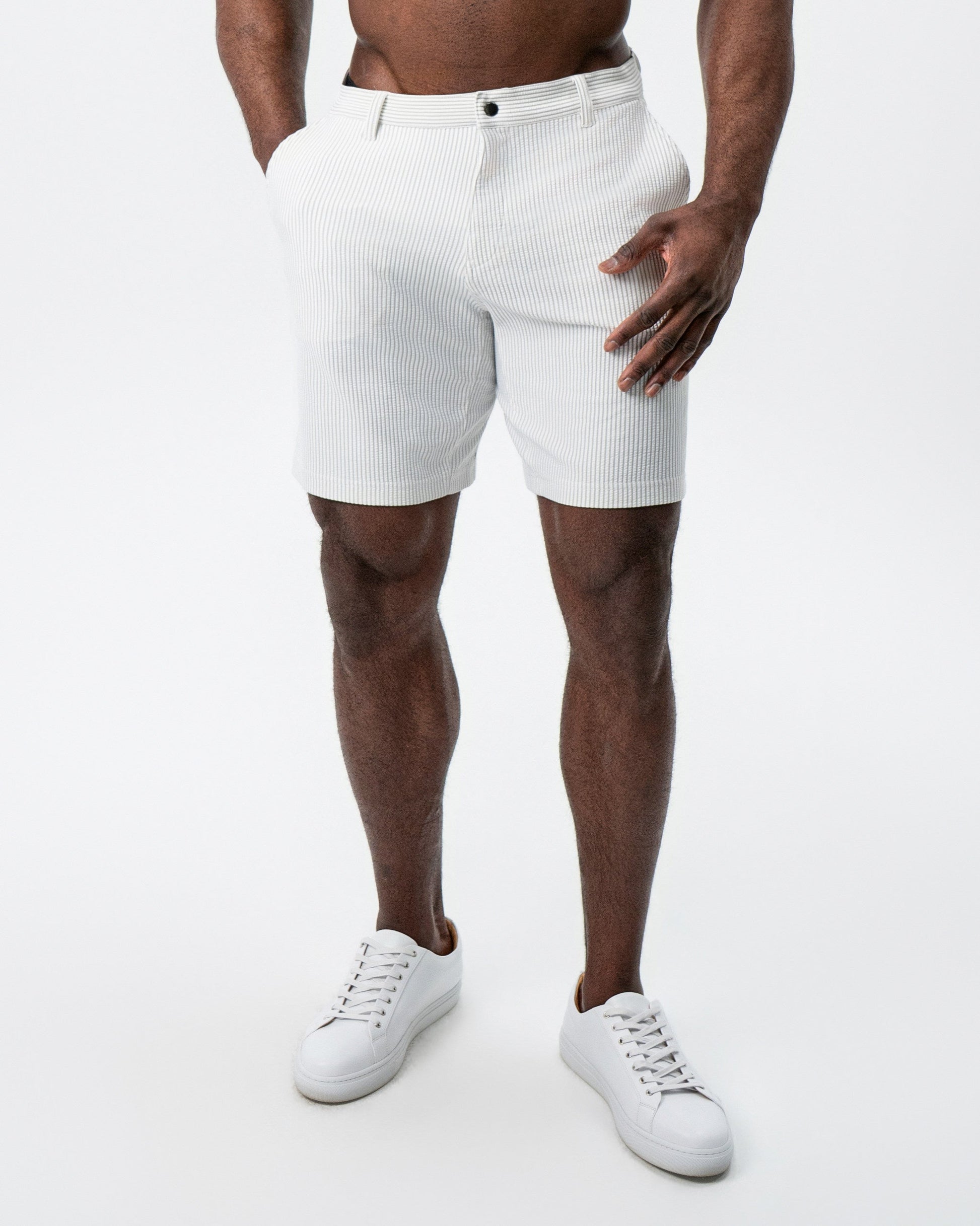 State & Liberty Athletic Fit Shorts - Grey & White Seersucker