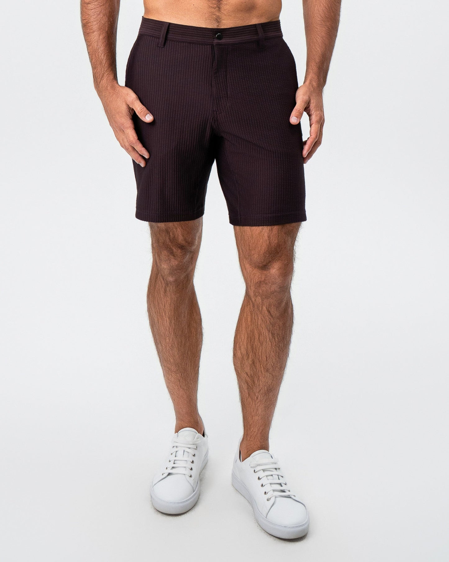 State & Liberty Athletic Fit Shorts - Plum Seersucker