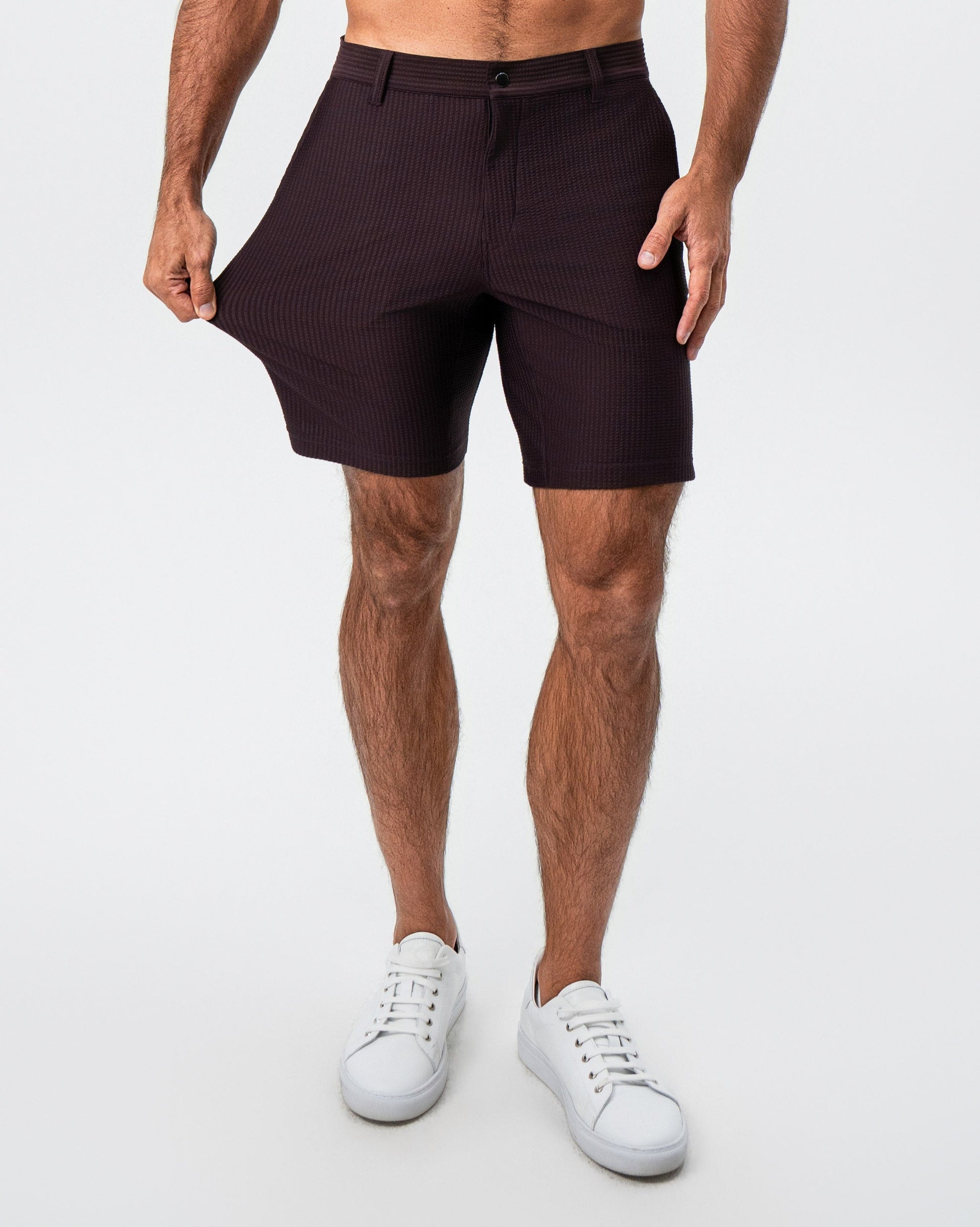 State & Liberty Athletic Fit Shorts - Plum Seersucker