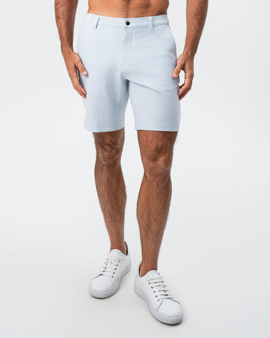 State & Liberty Athletic Fit Shorts - Light Blue & White Seersucker