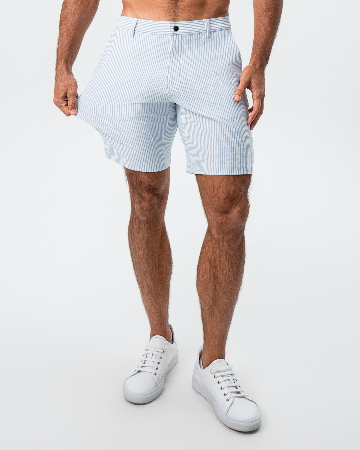State & Liberty Athletic Fit Shorts - Light Blue & White Seersucker