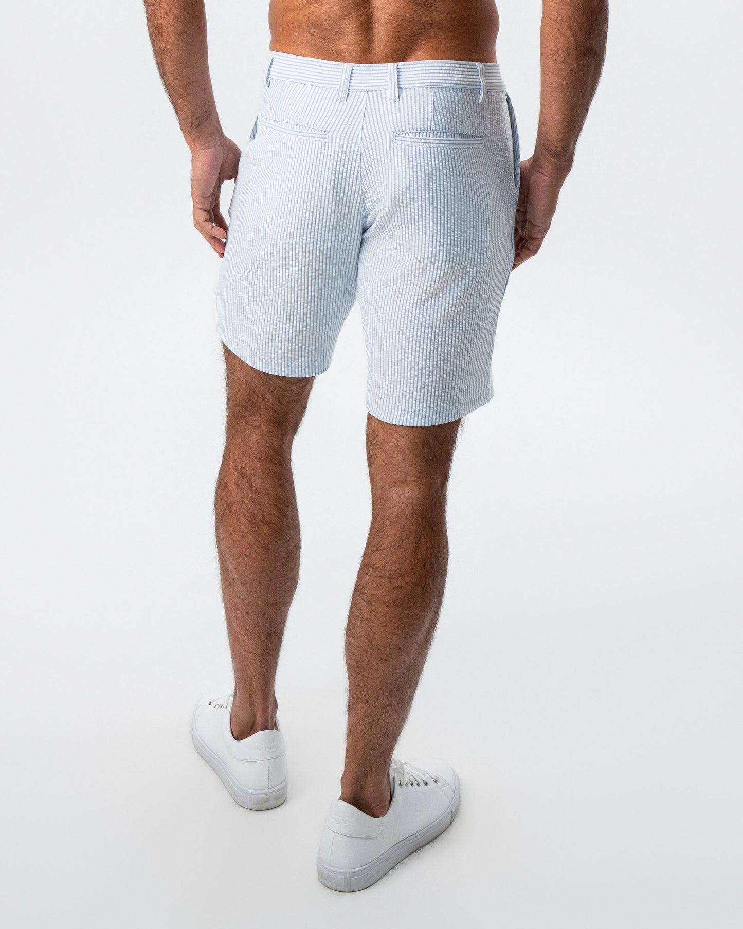 State & Liberty Athletic Fit Shorts - Light Blue & White Seersucker