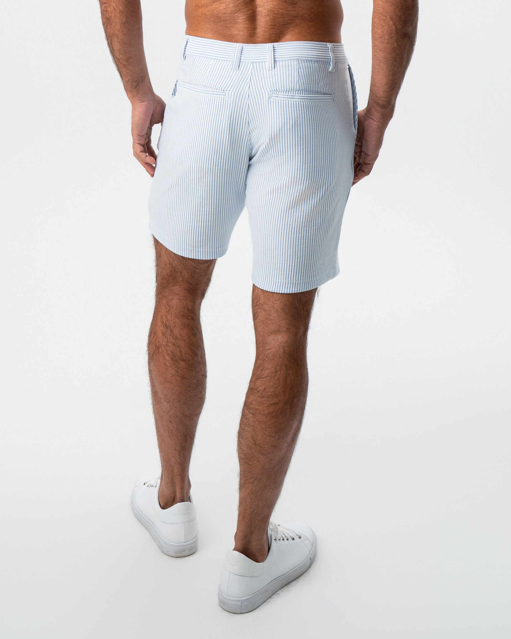 State & Liberty Athletic Fit Shorts - Light Blue & White Seersucker