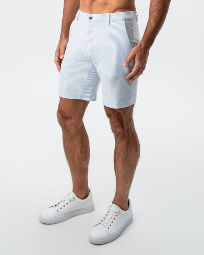 State & Liberty Athletic Fit Shorts - Light Blue & White Seersucker