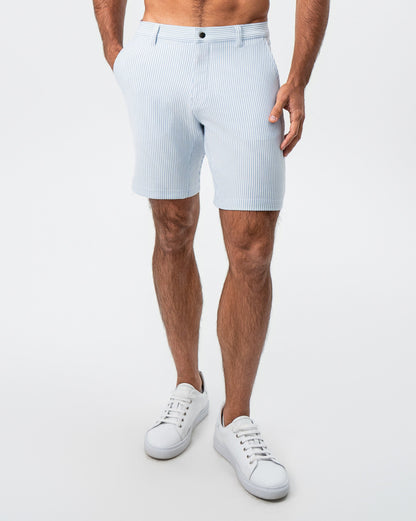 State & Liberty Athletic Fit Shorts - Light Blue & White Seersucker