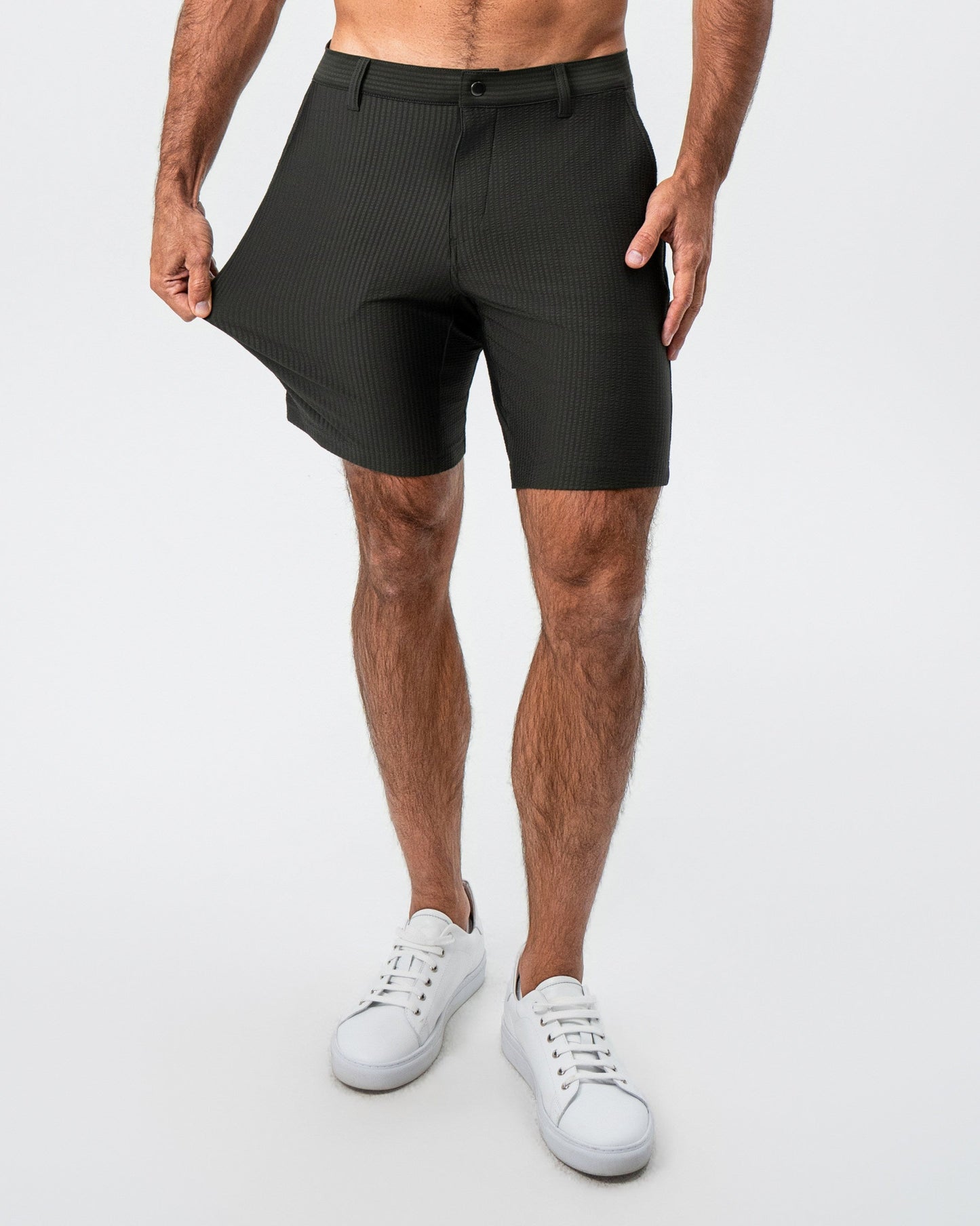 State & Liberty Athletic Fit Shorts - Army Green Seersucker