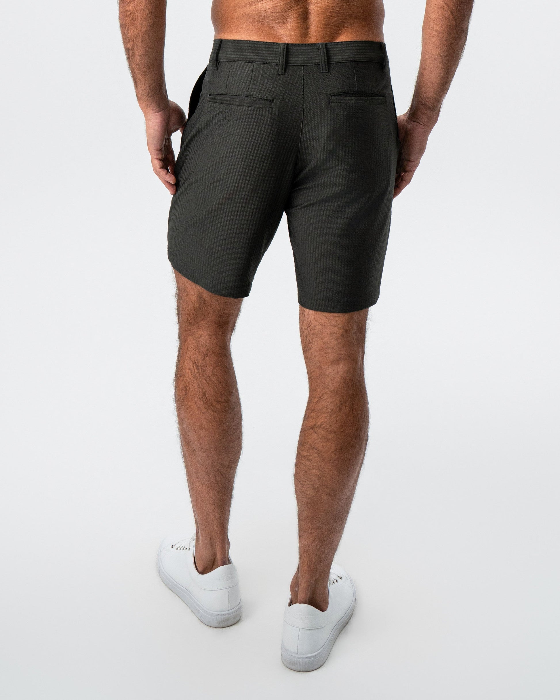 State & Liberty Athletic Fit Shorts - Army Green Seersucker