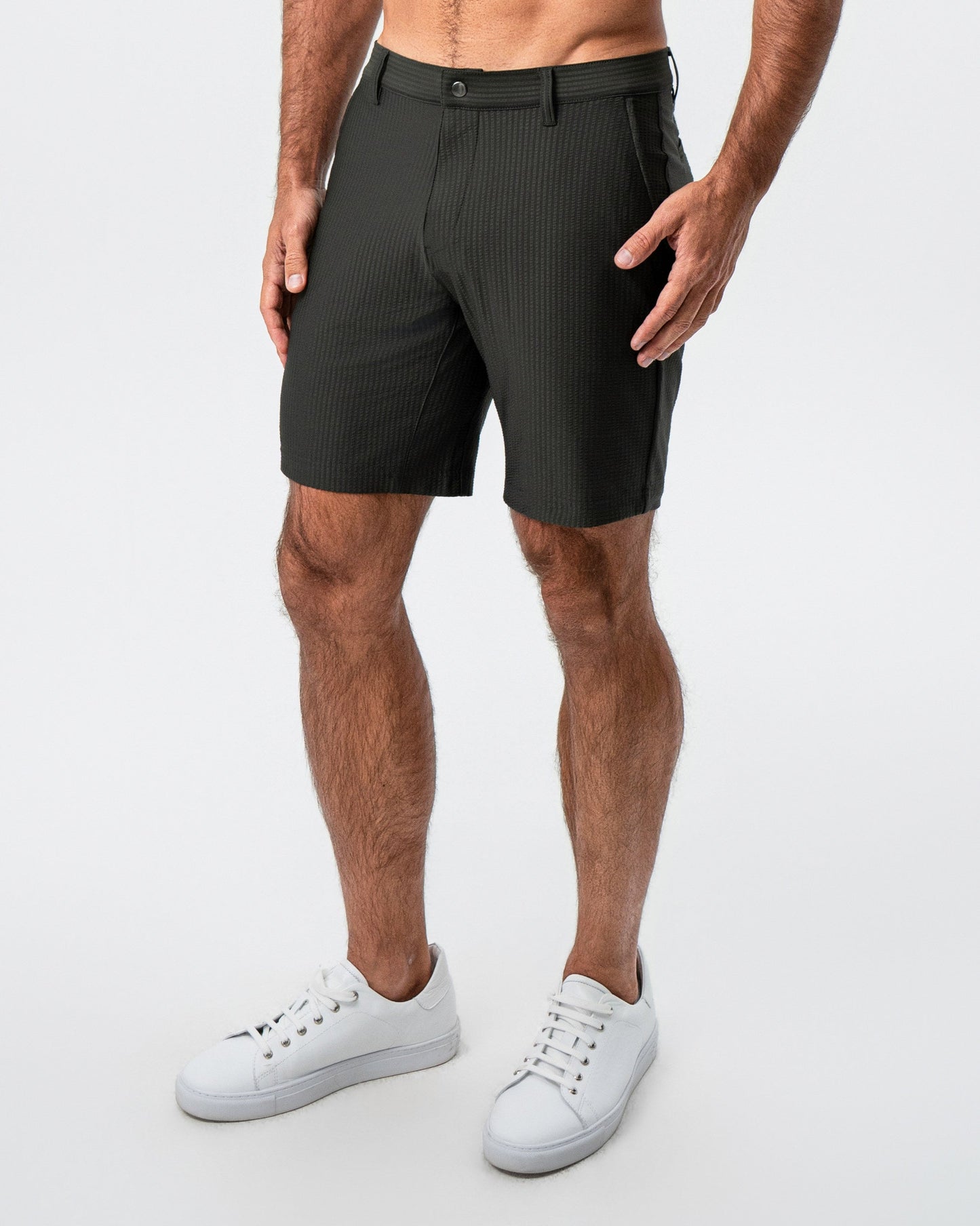 State & Liberty Athletic Fit Shorts - Army Green Seersucker
