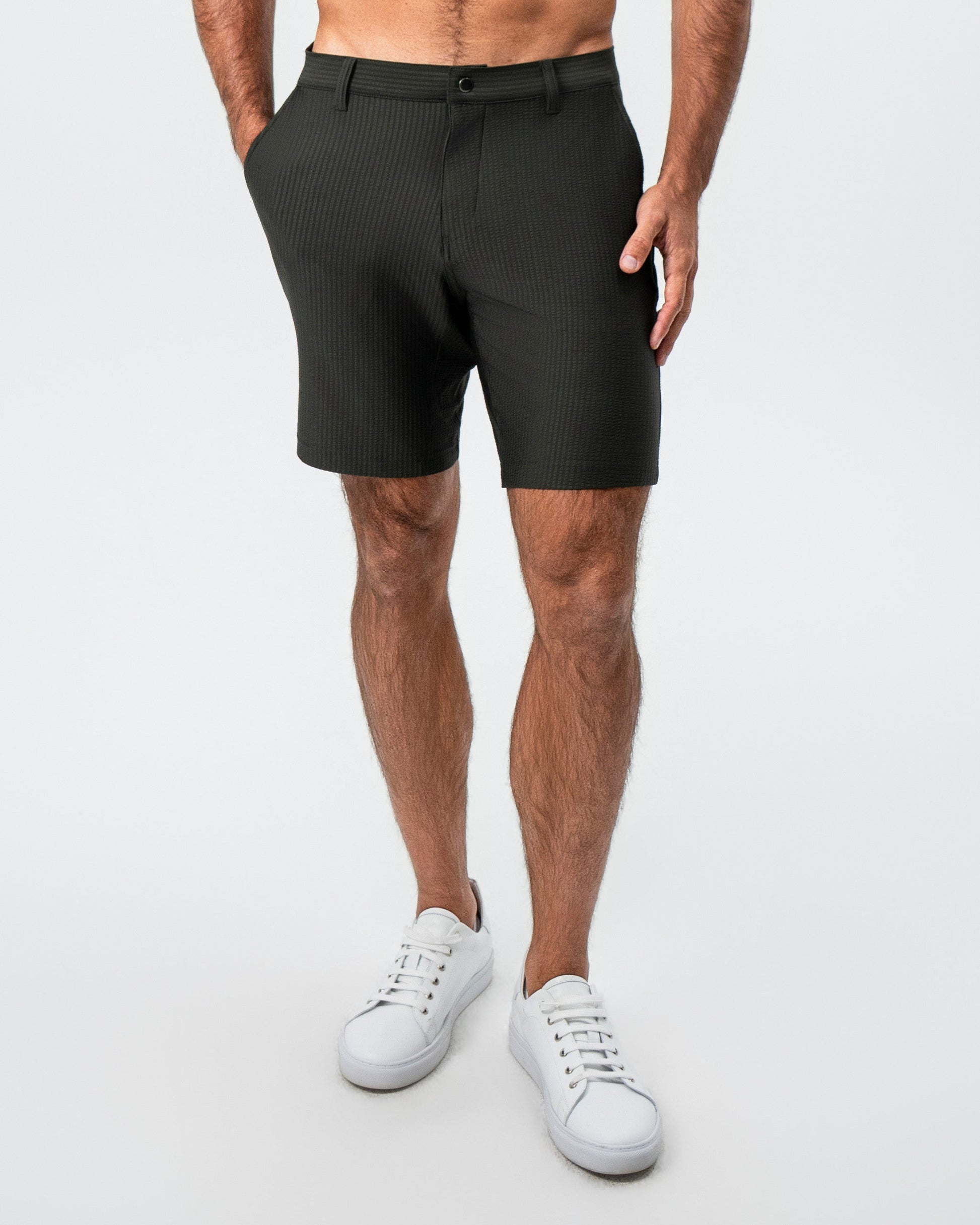 State & Liberty Athletic Fit Shorts - Army Green Seersucker