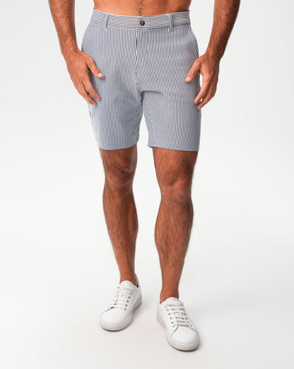 State & Liberty Athletic Fit Shorts - Navy & White Seersucker